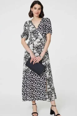 Floral 1/2 Sleeve Midi Wrap Dress