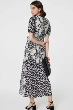 Floral 1/2 Sleeve Midi Wrap Dress