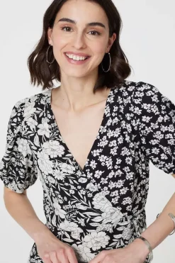 Floral 1/2 Sleeve Midi Wrap Dress
