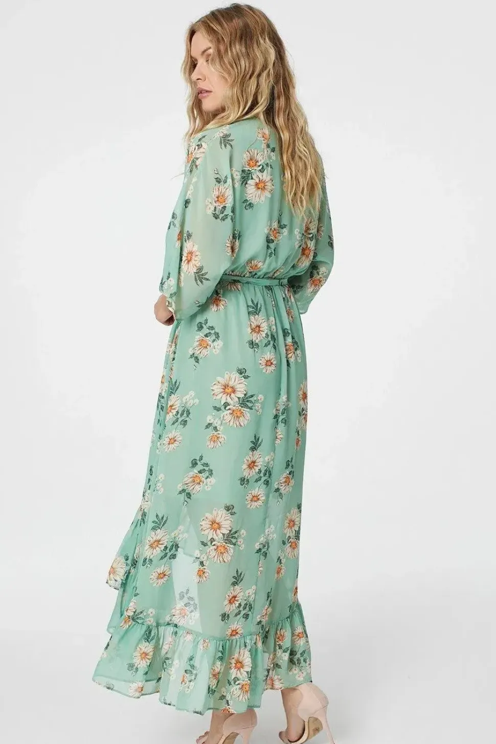 Floral 3/4 Sleeve Midi Wrap Dress