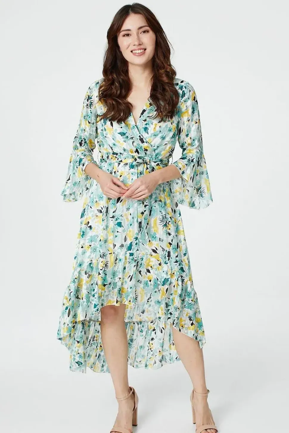 Floral 3/4 Sleeve Wrap Dress