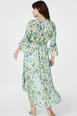 Floral 3/4 Sleeve Wrap Dress