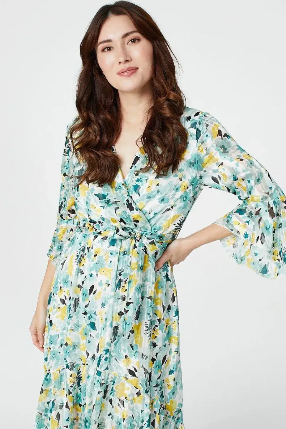 Floral 3/4 Sleeve Wrap Dress