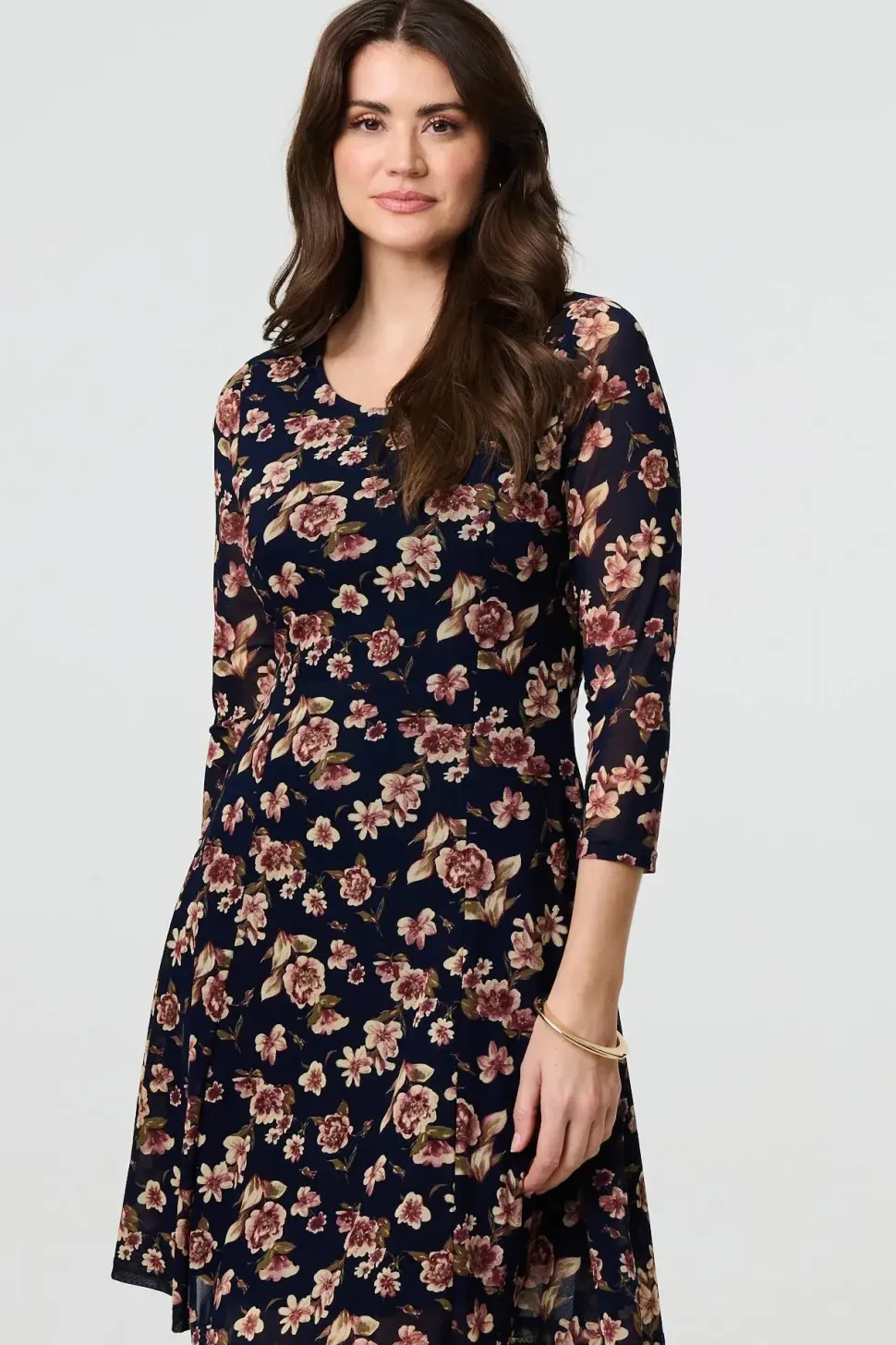 Floral Sparkle Mesh Knee Length Dress