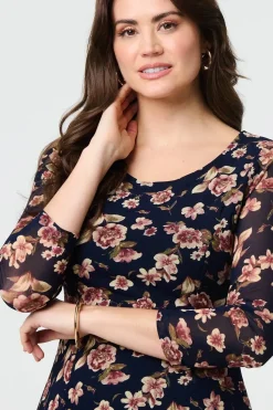 Floral Sparkle Mesh Knee Length Dress