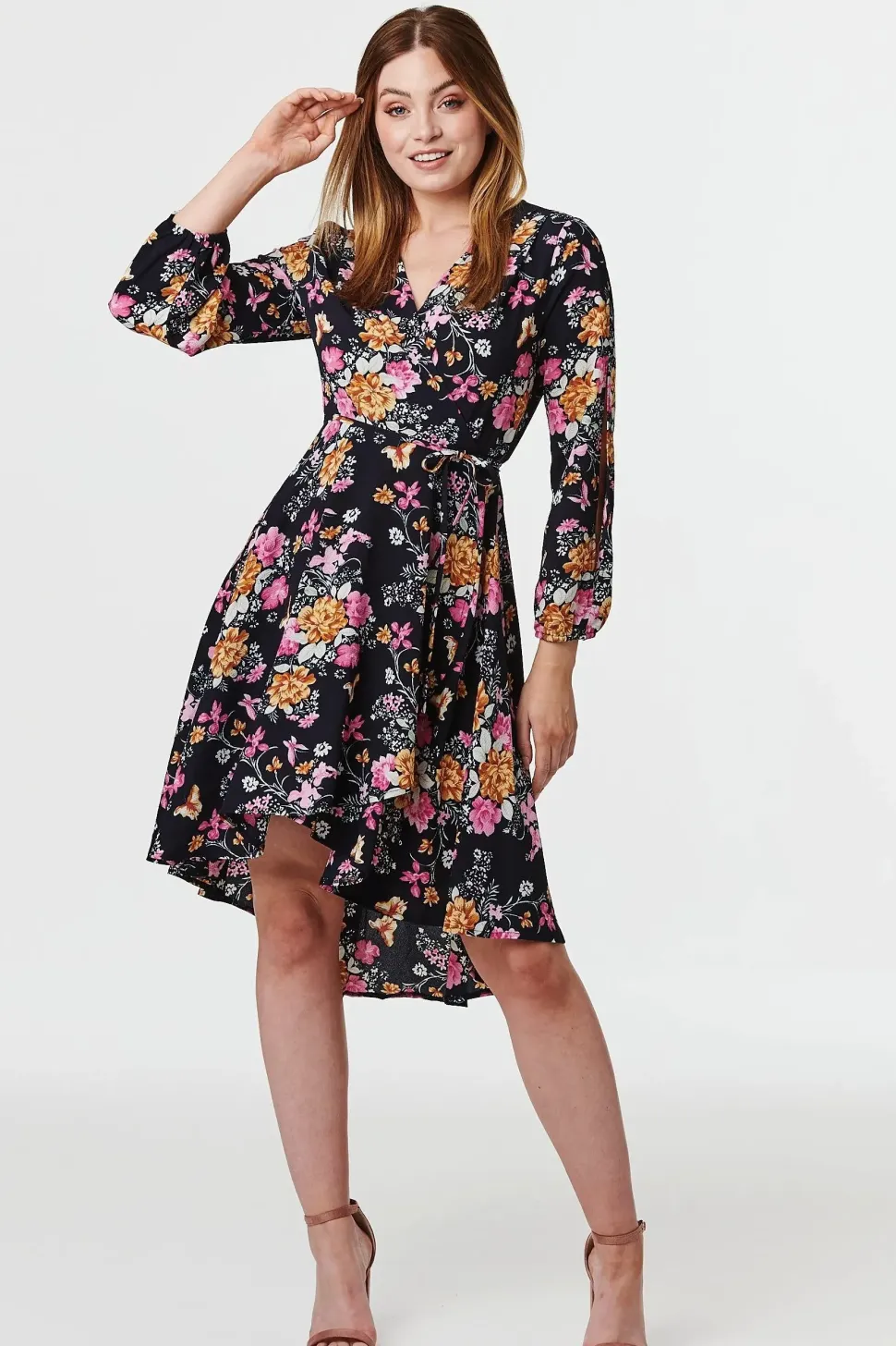 Floral Split Sleeve Wrap Dress