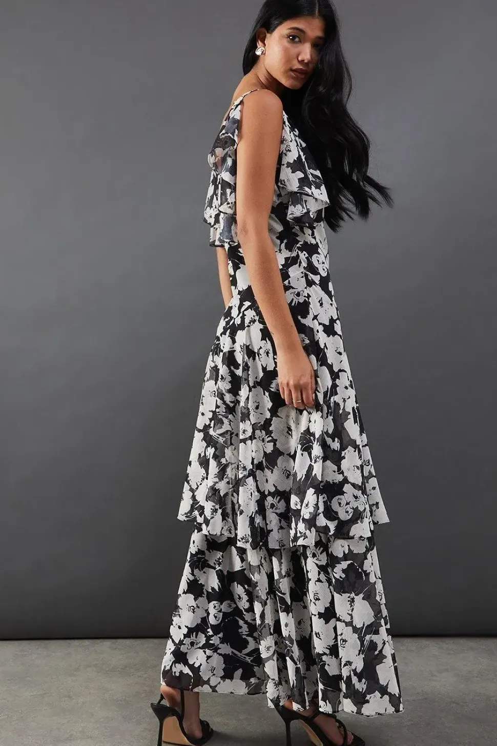 Floral Strappy Chiffon Tendril Layer Midi Dress
