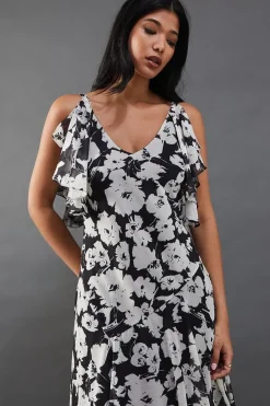 Floral Strappy Chiffon Tendril Layer Midi Dress