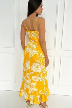 Floral Strappy High Low Frill Hem Midi Dress