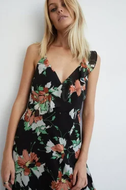 Floral Strappy Ruffle Wrap Maxi Dress