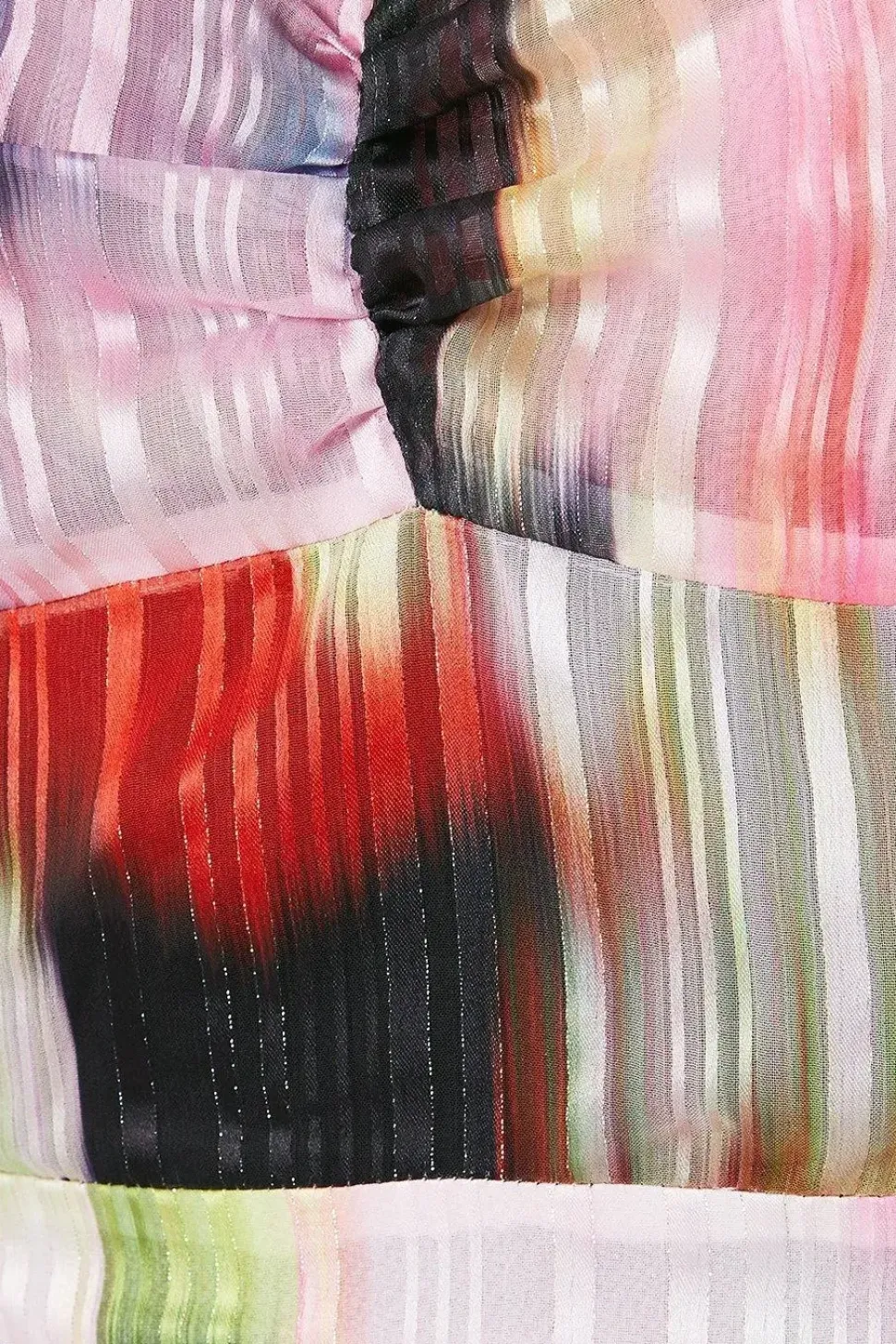 Floral Stripe Organza Layered Ruffle Dress