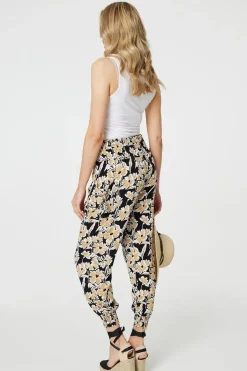 Floral Tassel Tie Pocket Harem Pants