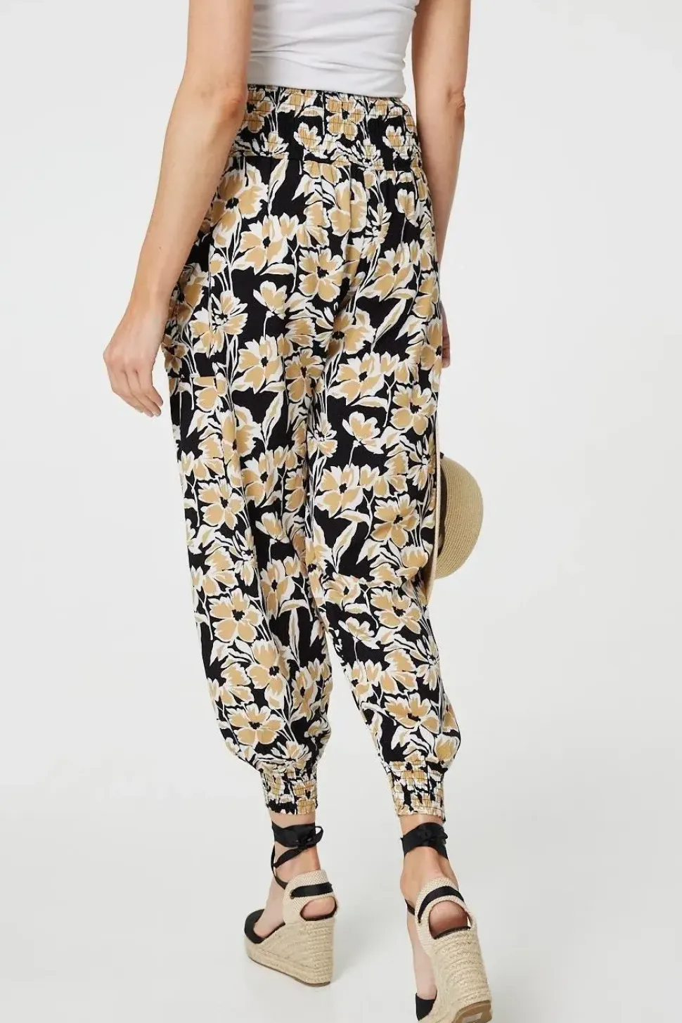 Floral Tassel Tie Pocket Harem Pants