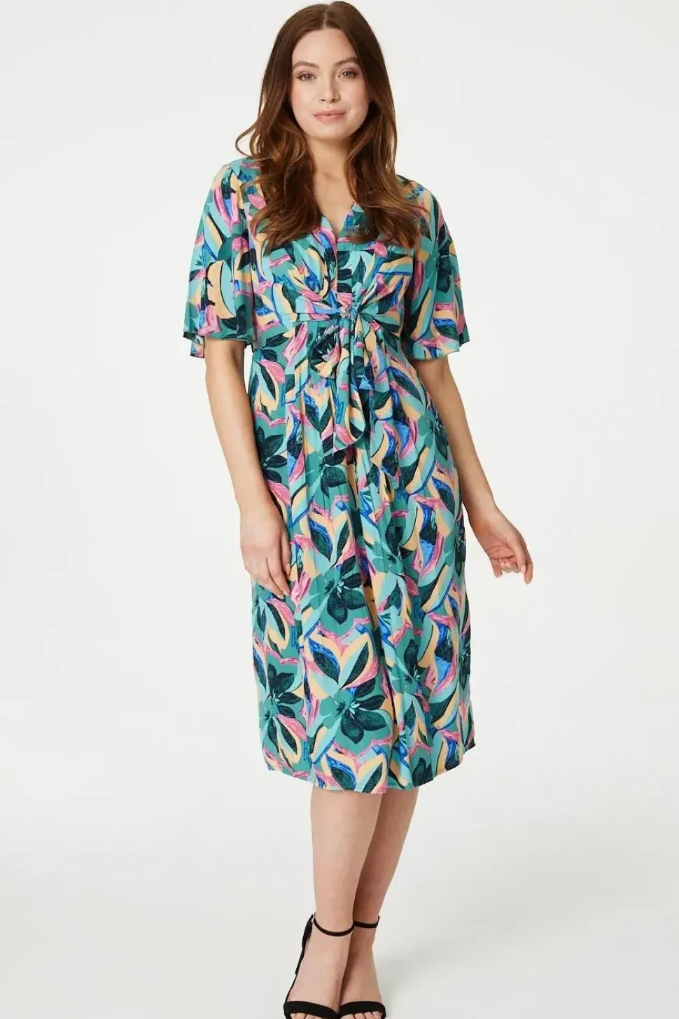 Floral Tie Front Midi Dress