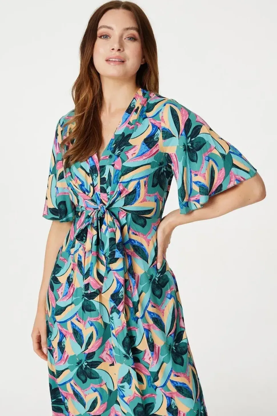 Floral Tie Front Midi Dress