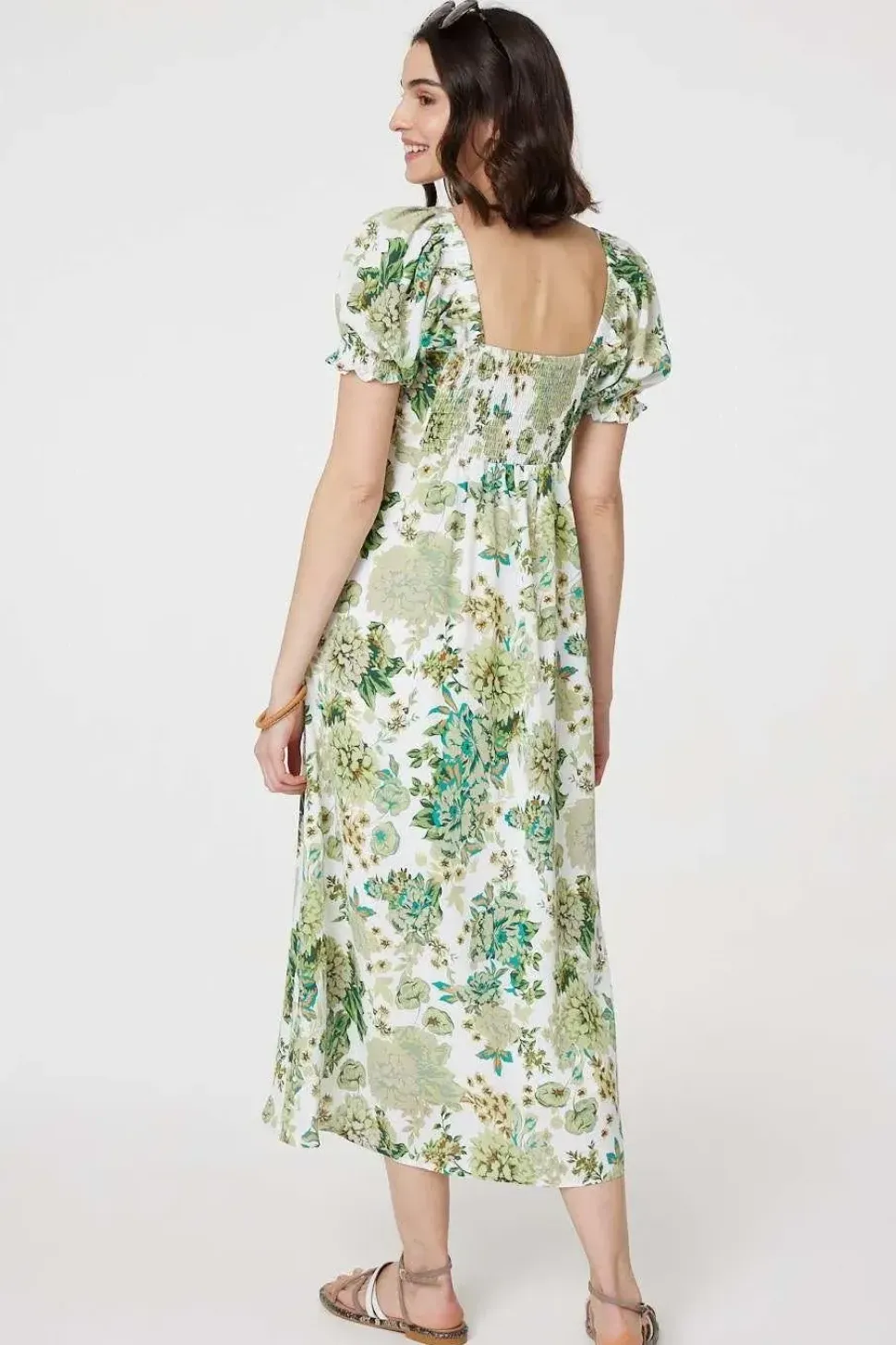 Floral Tie-Front Short Sleeve Midi Dress
