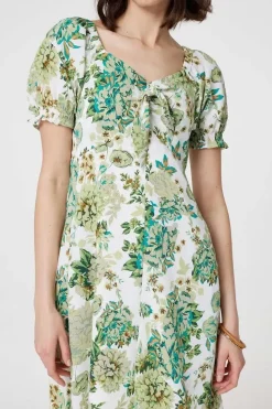 Floral Tie-Front Short Sleeve Midi Dress