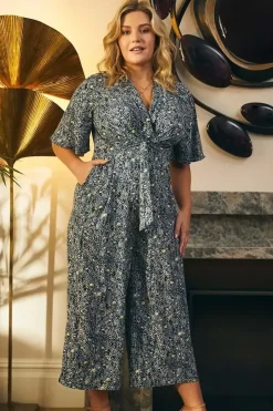 Floral Tie Front Wide Leg Jumpsuit