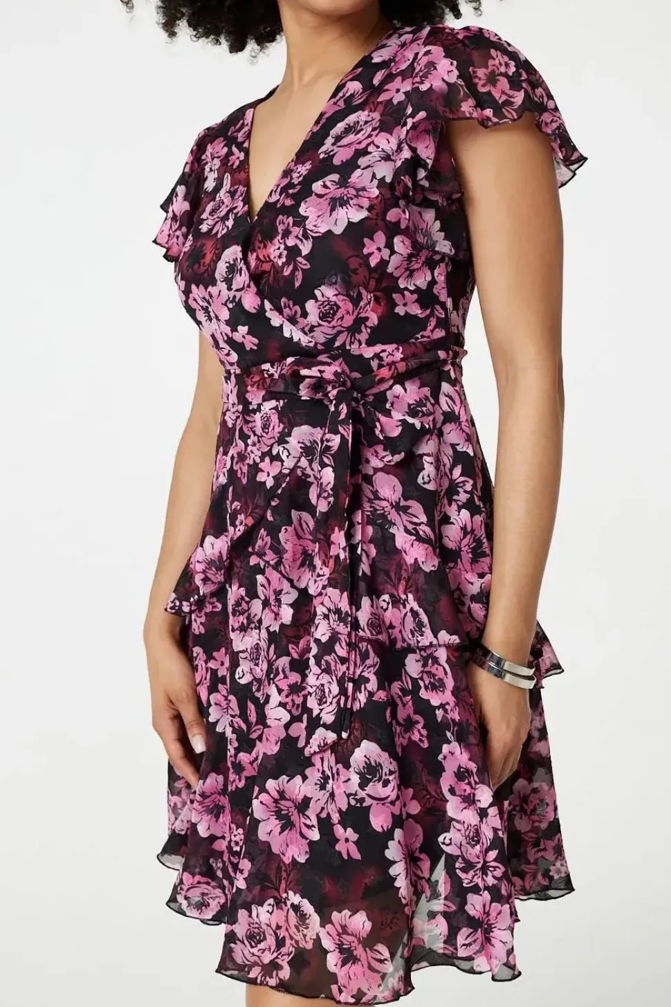 Floral Tie-Waist Ruffled Mini Dress