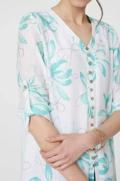 Floral Turn-Up Sleeve Longline Shirt