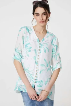 Floral Turn-Up Sleeve Longline Shirt
