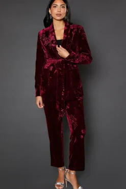 Floral Velvet Tie Belted Blazer