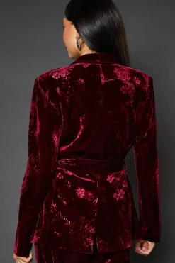 Floral Velvet Tie Belted Blazer