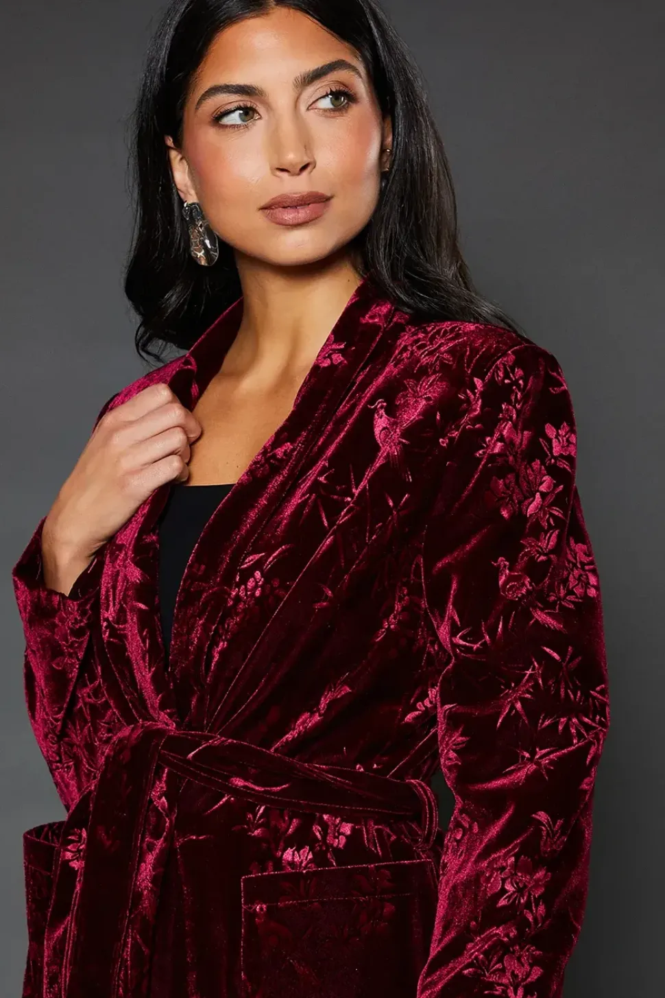 Floral Velvet Tie Belted Blazer