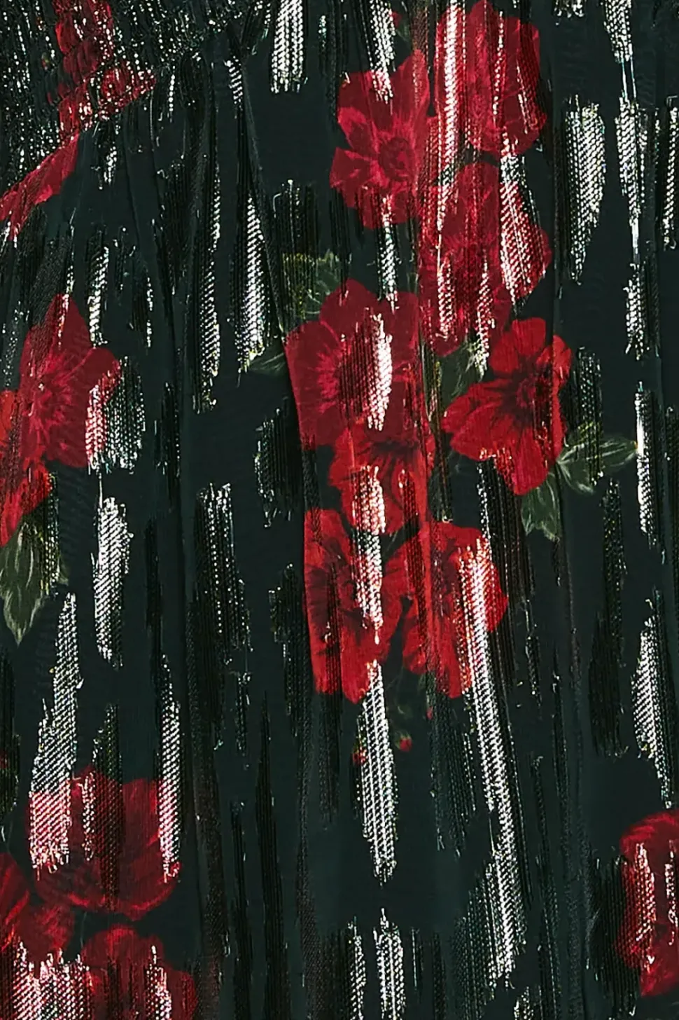 Floral V Neck Metallic Midi Dress