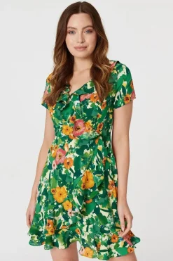 Floral V-Neck Short Skater Dress