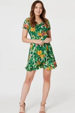 Floral V-Neck Short Skater Dress