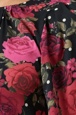 Floral With Spot Long Sleeve Tiered Mini Dress
