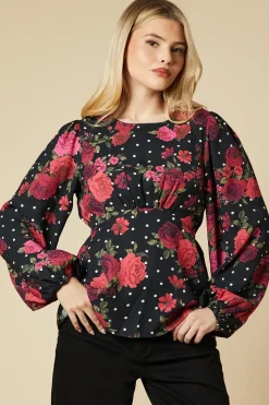Floral With Spot Tea Blouse