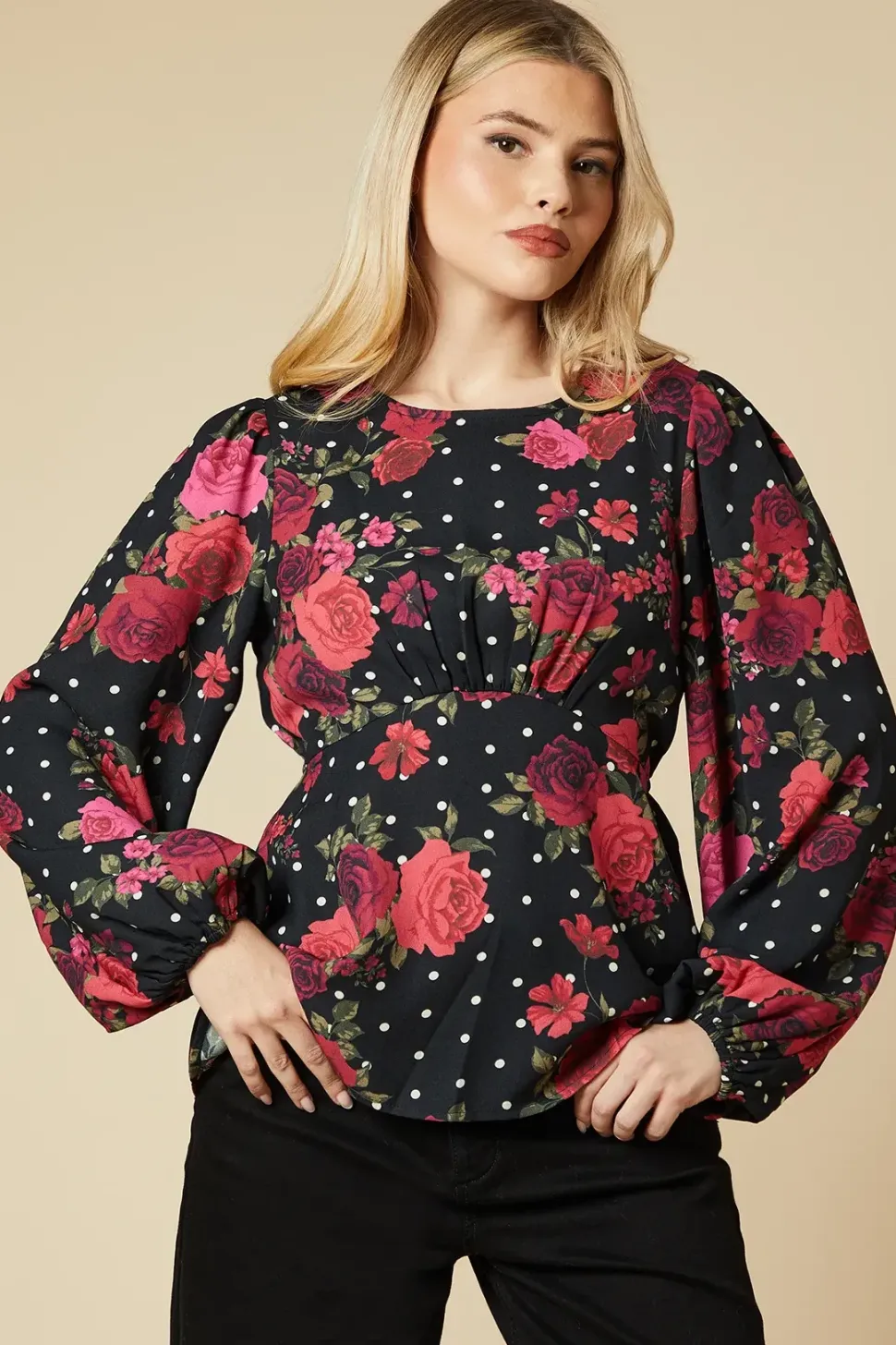 Floral With Spot Tea Blouse