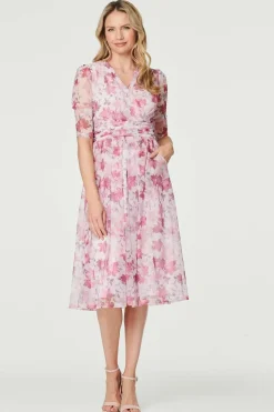 Floral Wrap Front Tea Dress