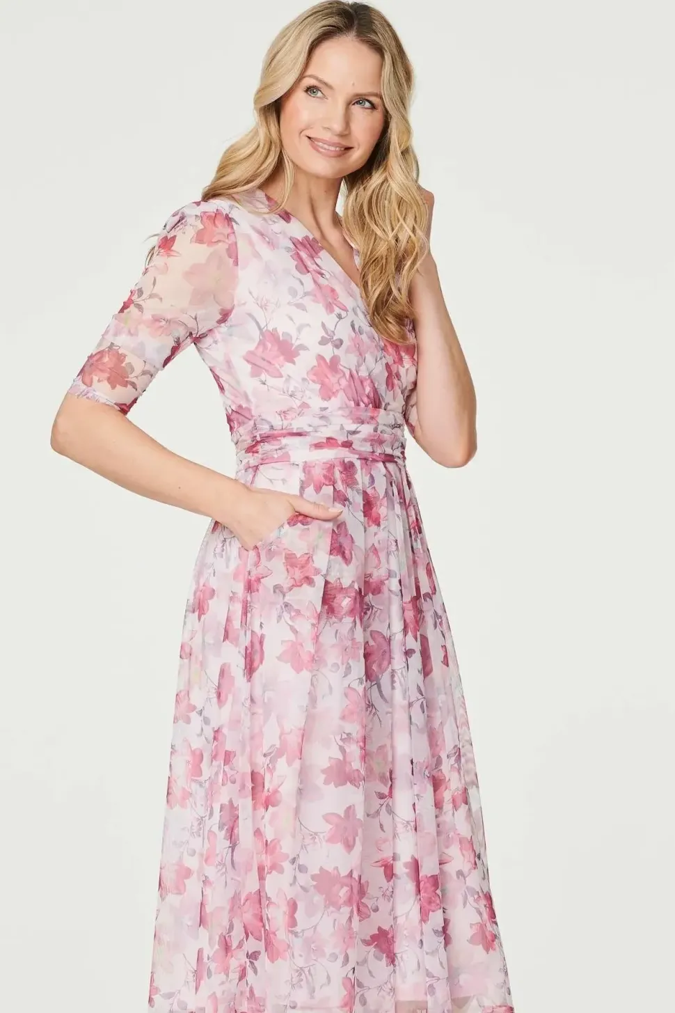 Floral Wrap Front Tea Dress