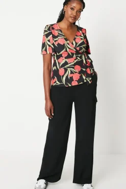 Floral Wrap Short Sleeve Blouse