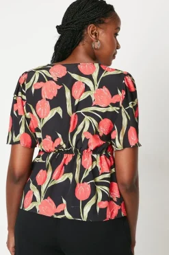 Floral Wrap Short Sleeve Blouse