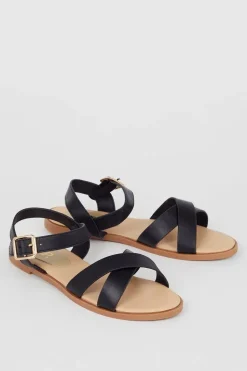 Florence Faux Leather Cross Strap Flat Sandals