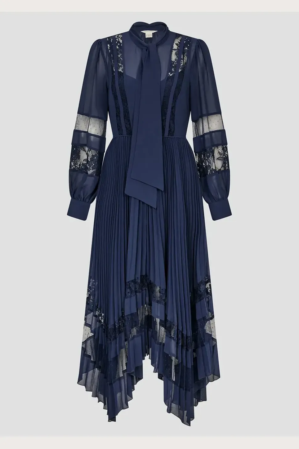 Florence Lace Insert Pleated Midi Dress Blue