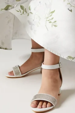 Flower Girl Jasmine Diamante Low Block Heeled Sandals