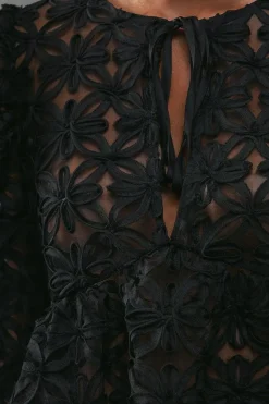 Flower Organza Sheer Tie Front Blouse