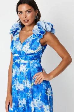 Flower Shoulder Printed Wide Leg Jumpsuit