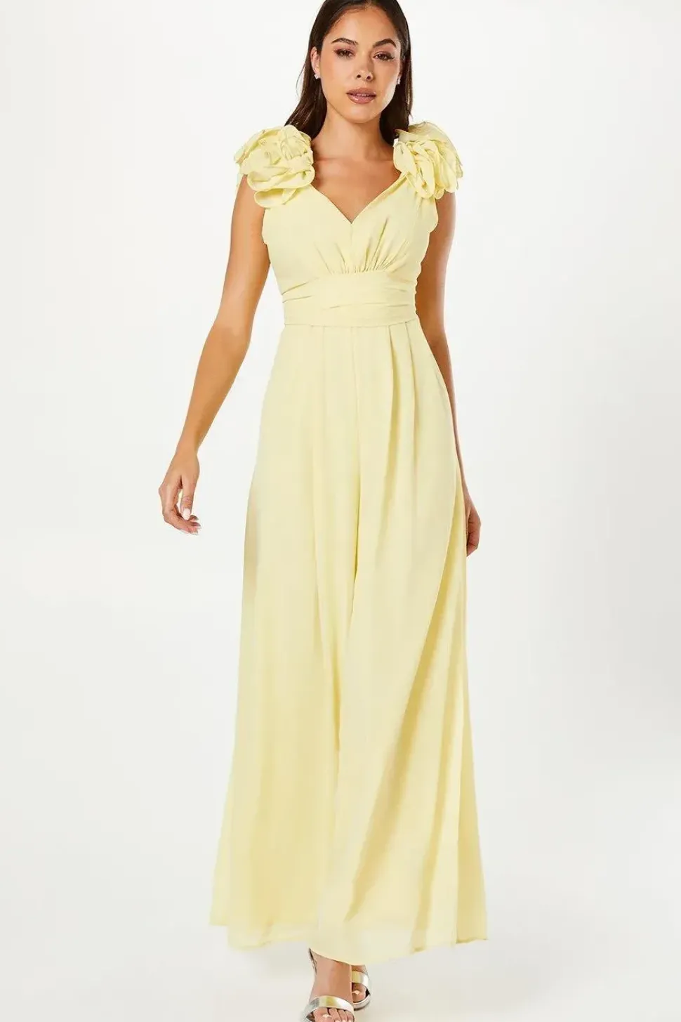Flower Shoulder Wide Leg Jumpsuit