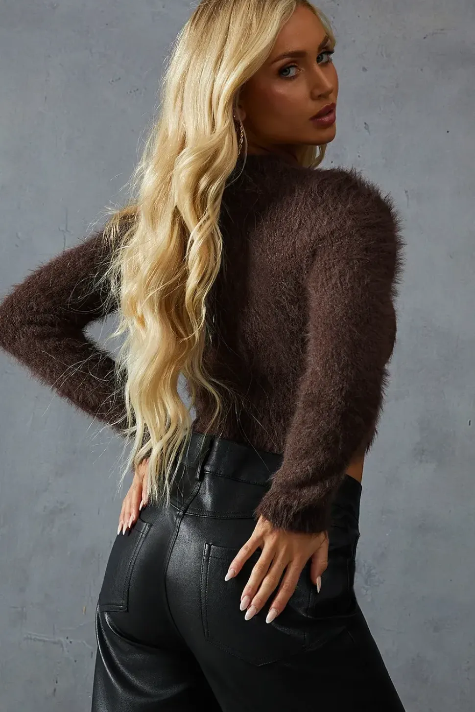 Fluffy Knit Cropped Long Sleeve Jumper
