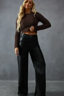 Fluffy Knit Cropped Long Sleeve Jumper