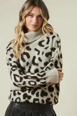 Fluffy Leopard Roll Neck Jumper