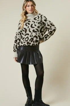 Fluffy Leopard Roll Neck Jumper
