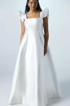 Flutter Shoulder Twill Full Skirted Wedding Dress