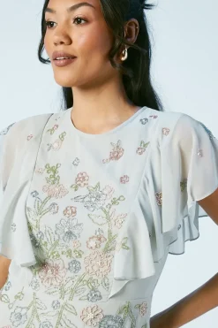 Flutter Sleeve Embellished Ditsy Floral Bridesmaids Dress